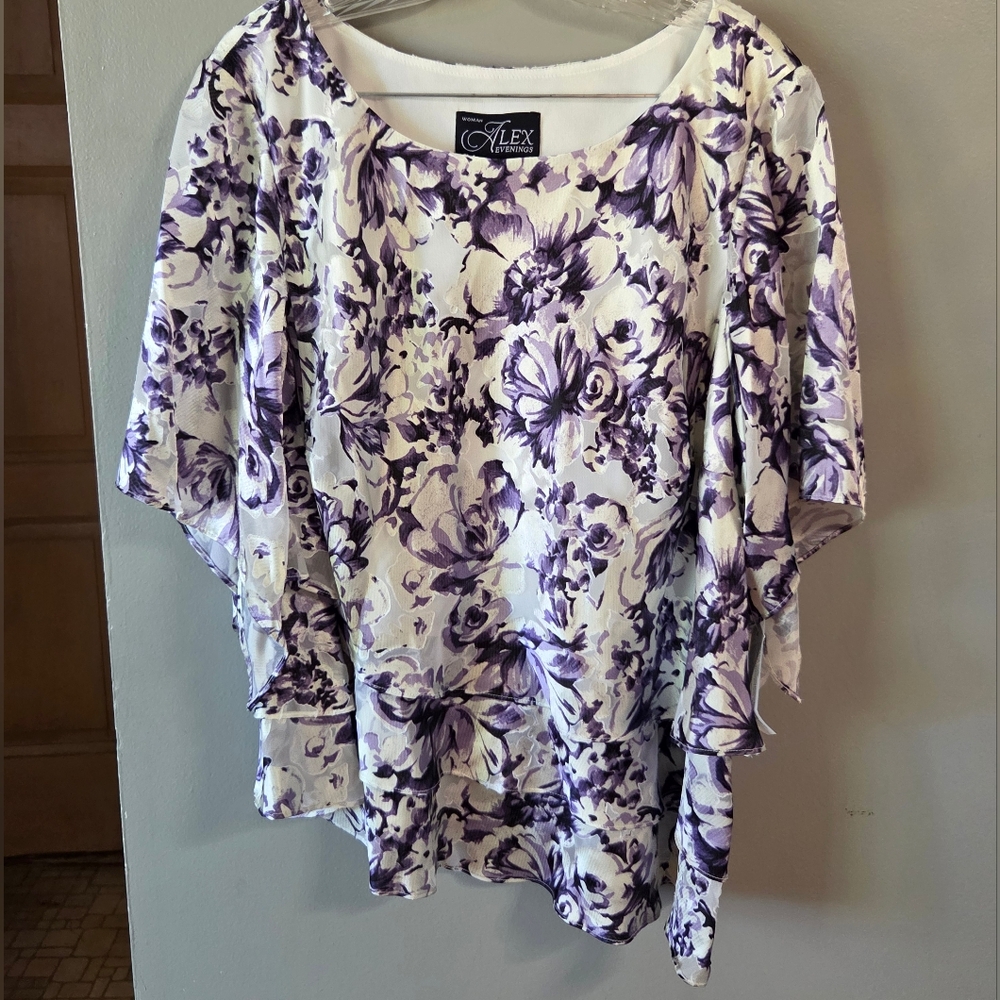 Alex Evenings Purple Floral Blouse
